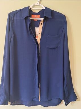Joe Fresh Blue Sheer Blouse M NWT Minimalist Chic Workwear Capsule Top
